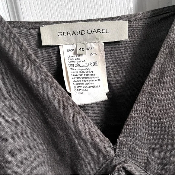 Gerard Darel 100% Linen Dress gray Women 40 Medium sleeveless midi v neck - Picture 2 of 5